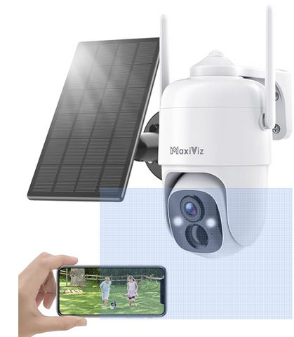 Solar Security Camera Wireless Outdoor, 360° View Outdoor Cameras for Home Security with AI Motion Detection, 2K Color Night Vision, Two-Way Talk, IP66 Weatherproof, SD/Cloud Storage