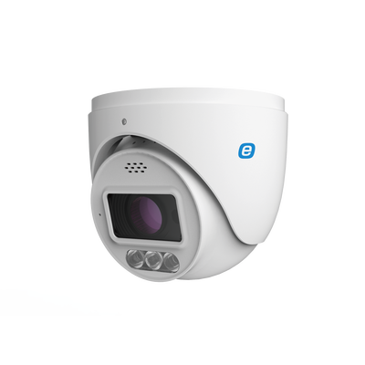 Turret IP 8 MP / POE / 24/7 Color Image / 131ft (40m) Smart Dual Light (White Light + IR) / Integrated WDR (120dB) / Micro SD / IP66 / 2.8 mm Lens / Cloud Video Recording / Metal / Red and blue strobe / Integrated Siren / Two way audio