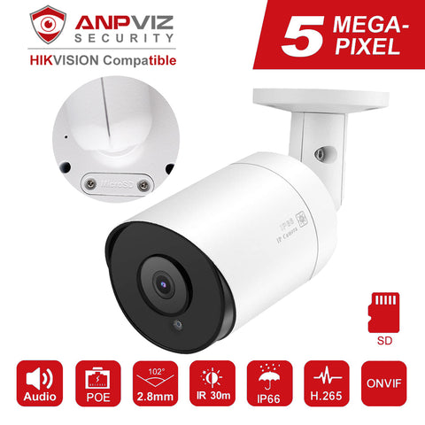 Hikvision Compatible Anpviz 5MP Bullet IP Camera POE Outdoor/Indoor 30m IR Security Camera With Microphone Audio Onvif IP66