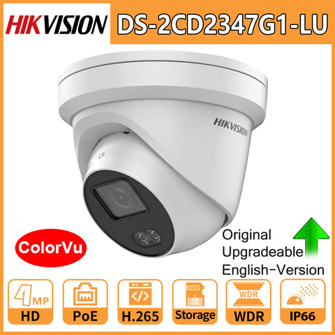 Hikvision ColorVu Original IP Camera Security DS-2CD2347G1-LU HD 4MP Network Bullet PoE H.265+ WDR DNR CCTV SD Card  Slot Webcam