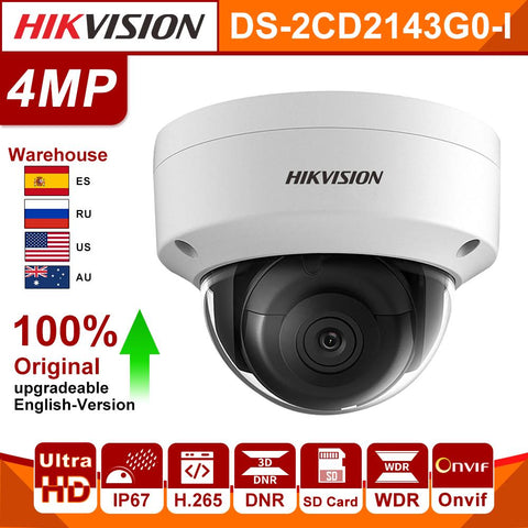 Original Hikvision IP Camera Network 4MP DS-2CD2143G0-I H.265 POE IP Camera security IR Fixed DomeCamera with SD Card Slot Hik