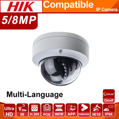 Hikvision Compatible Dome 2MP 5MP 8MP IK10 IP66 POE IP Camera Security Camera IR 30m ONVIF  H.265 Plug&play with Hikvision NVR