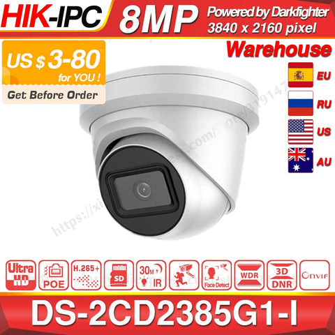 Hikvision Original IP Camera DS-2CD2385G1-I 8MP Network CCTV Camera H.265 CCTV Security POE WDR SD Card Slot EeayIP 3.0 OEM