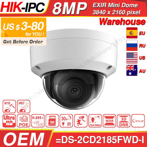 Hikvision OEM IP Camera OEM from DS-2CD2185FWD-I 8MP Network Dome POE IP Camera H.265 CCTV Camera SD Card Slot