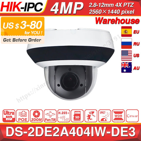 Hikvision PTZ IP Camera DS-2DE2A404IW-DE3 4MP 4X Zoom Network POE H.265 IK10 ROI WDR DNR Dome CCTV Camera Original or OEM